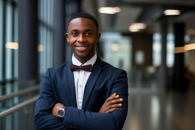 A man wearing a bow tie with a shirt that says " he's a boss ".