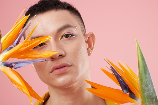 Man Wearing Colorful Eye Makeup