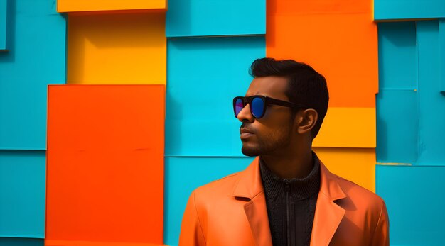 A man wearing colorful glasses on colorful background