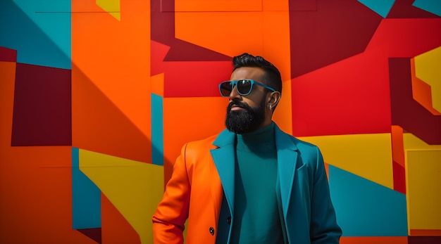 A man wearing colorful glasses on colorful background