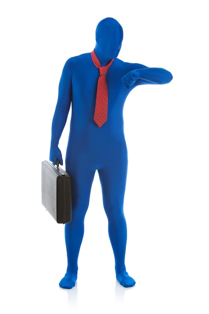 Photo man wearing costume standing against white background