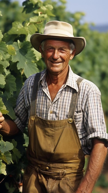 Photo a man wearing a cowboy hat holds a bunch of grapes