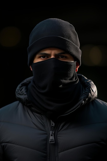 Photo a man wearing a face mask and a black jacket