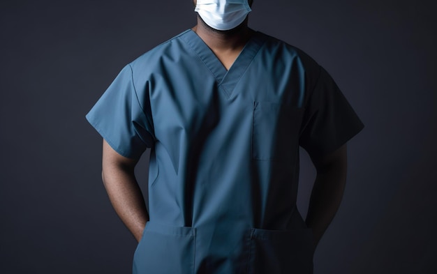 Photo a man wearing a face mask and a mask stands in front of a dark background.