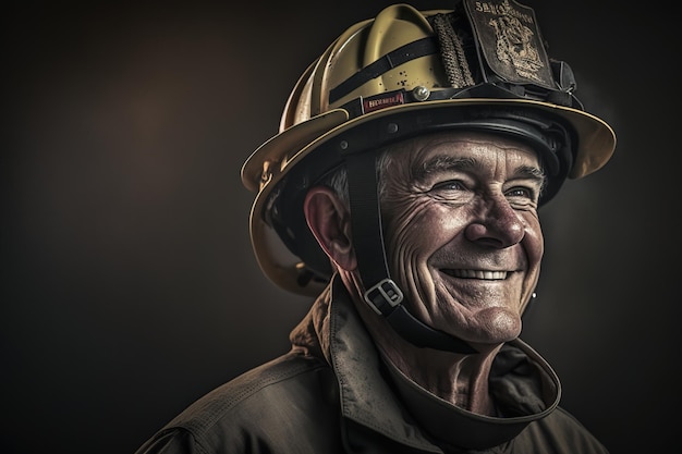 A man wearing a firefighter helmet smiles for the camera.