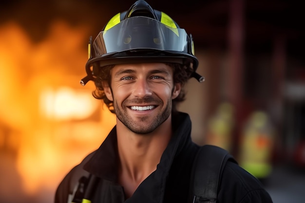 A man wearing a firefighter's helmet