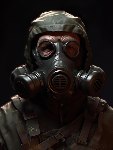 A man wearing a gas mask and a gas mask.