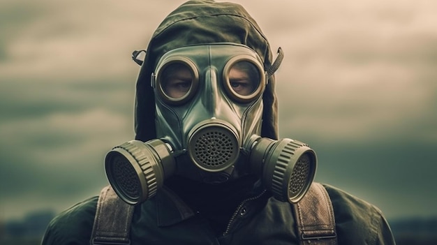 A man wearing a gas mask and a gas mask