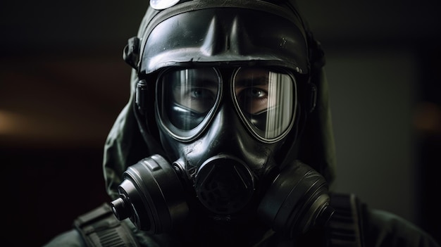 A man wearing a gas mask and a gas mask.