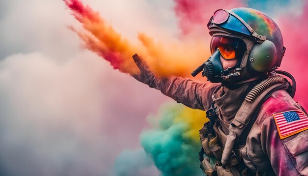 Photo a man wearing a gas mask with the word  gas  on it