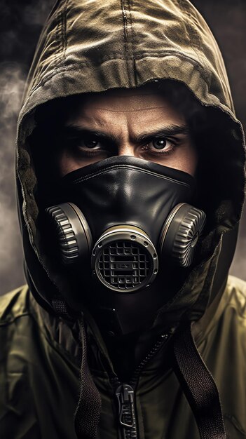 Photo a man wearing a gas mask