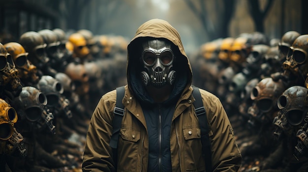 A man wearing a gas mask