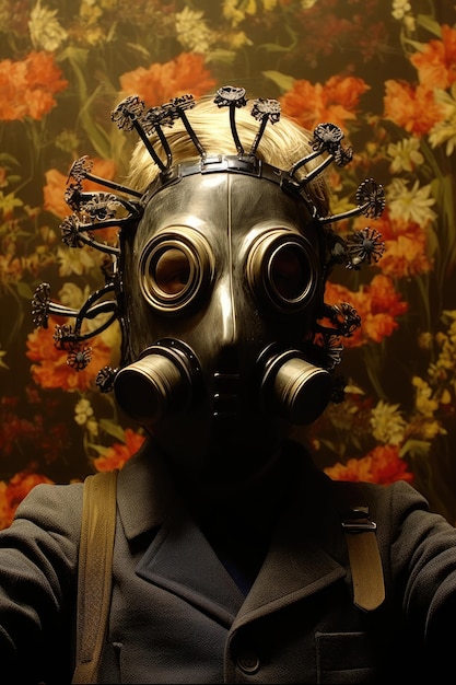 man wearing a gas mask