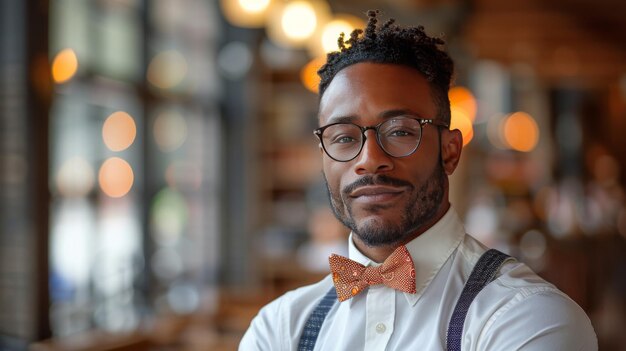 Photo man wearing glasses and bow tie