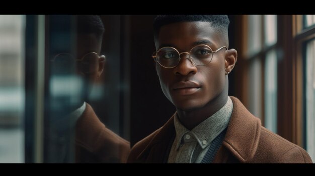 A man wearing glasses in front of a window