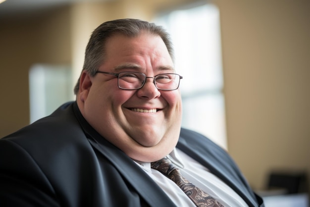 a man wearing glasses and a suit smiling for the camera