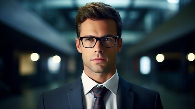 a man wearing glasses and a suit with a shirt that says " he's wearing glasses ".