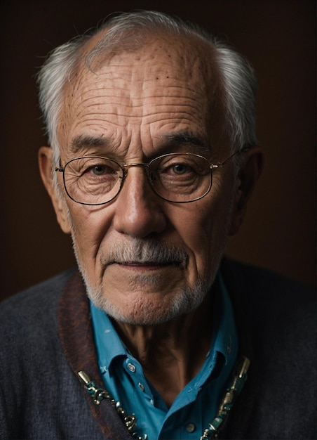 a man wearing glasses and a sweater with a sweater on it