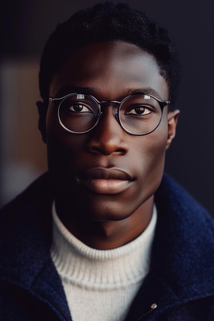 A man wearing glasses that say'black'on it