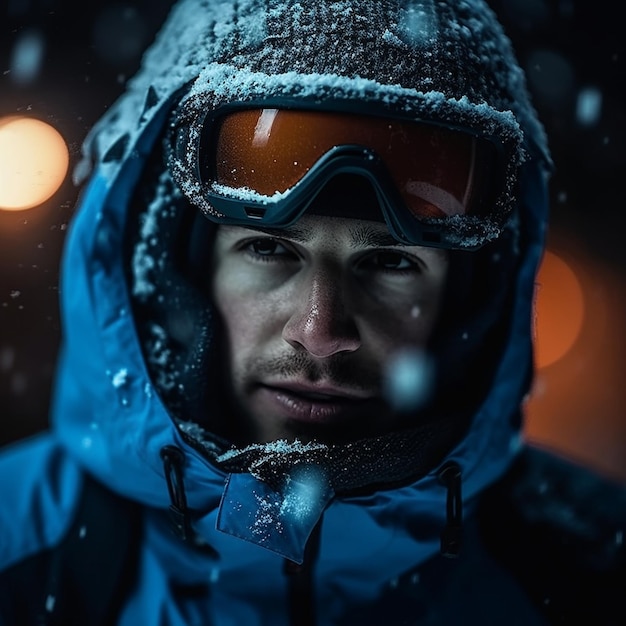 A man wearing goggles in the snow