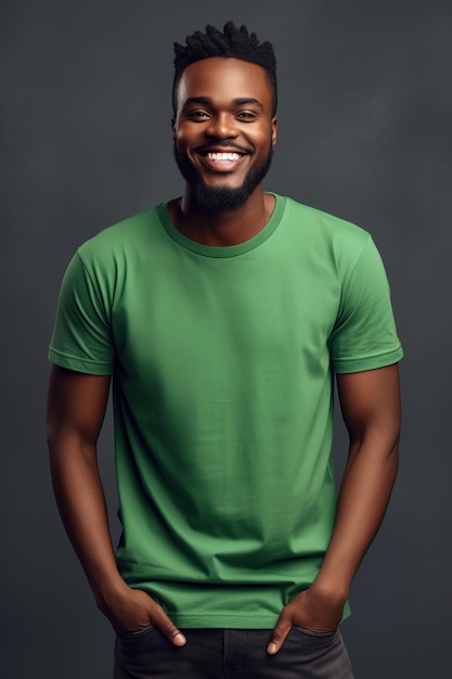 A man wearing a green shirt and a green hat smiles at the camera.