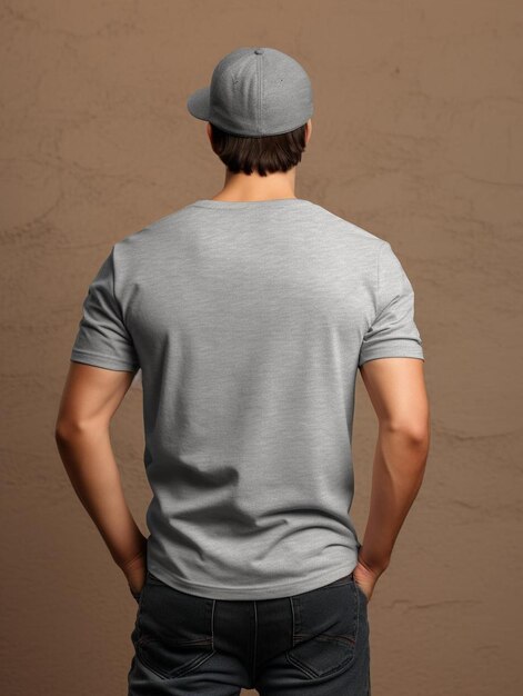 Photo a man wearing a grey hat stands in front of a wall with his hands on his hips.