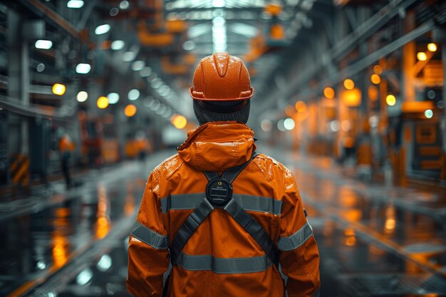 Photo man wearing hard hat and orange jacket