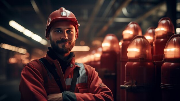 Man Wearing Hard Hat Standing in a Factory