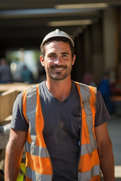 a man wearing a hard hat that says  he is smiling