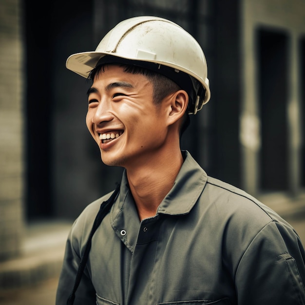 A man wearing a hard hat that says " i'm a construction worker "