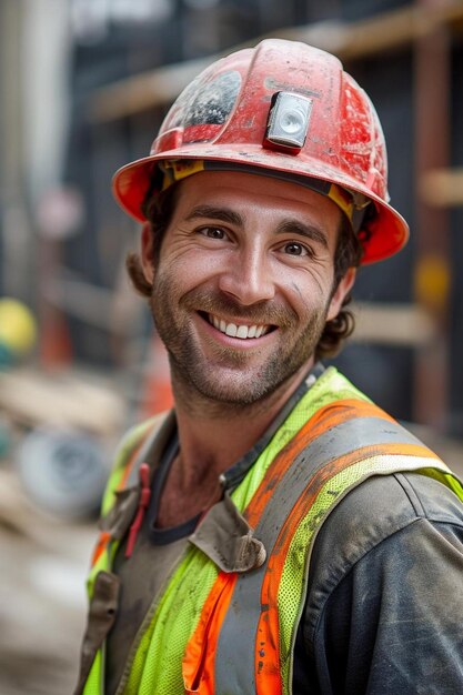 Photo a man wearing a hard hat and vest