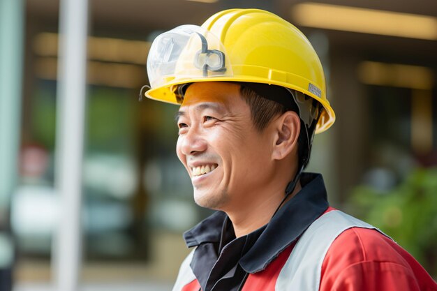 Photo a man wearing a hard hat and a vest