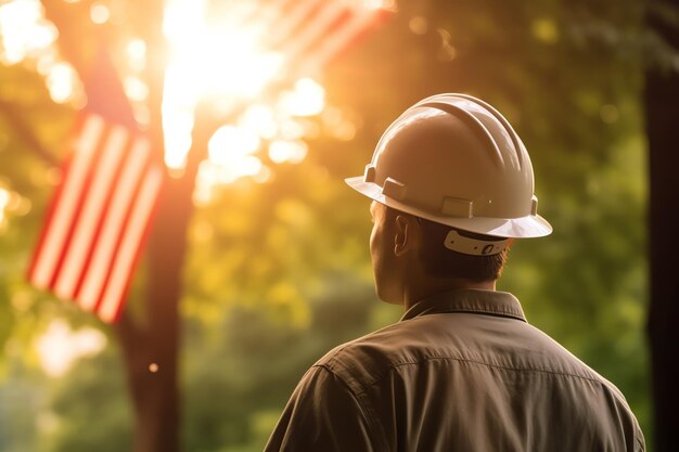 Photo a man wearing a hard hat