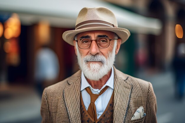 Photo a man wearing a hat and glasses