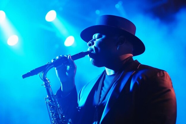 Photo a man wearing a hat and a hat is singing a song