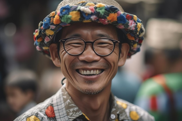 A man wearing a hat and a hat smiles at the camera.