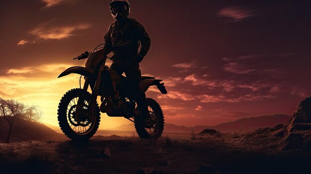 Man wearing hat on off road motorbike at dusk