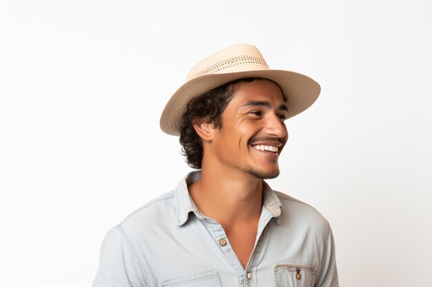 a man wearing a hat and smiling