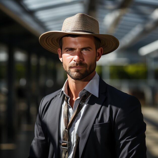 Man Wearing Hat and Tie