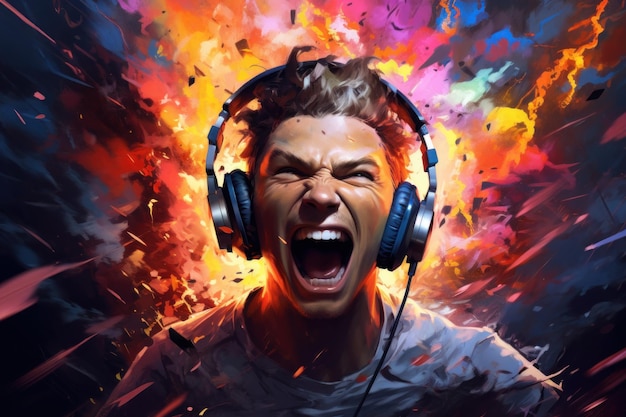 a man wearing headphones screaming