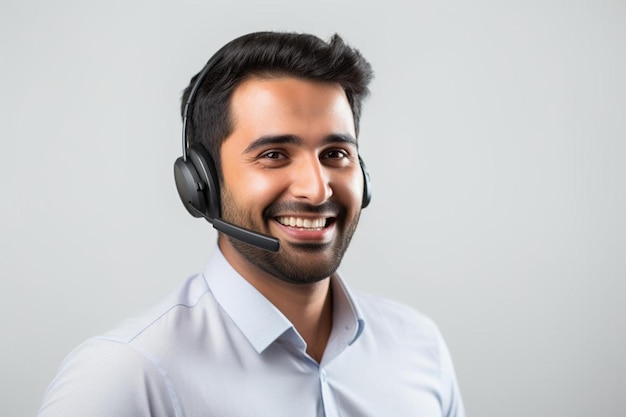a man wearing a headset and smiling