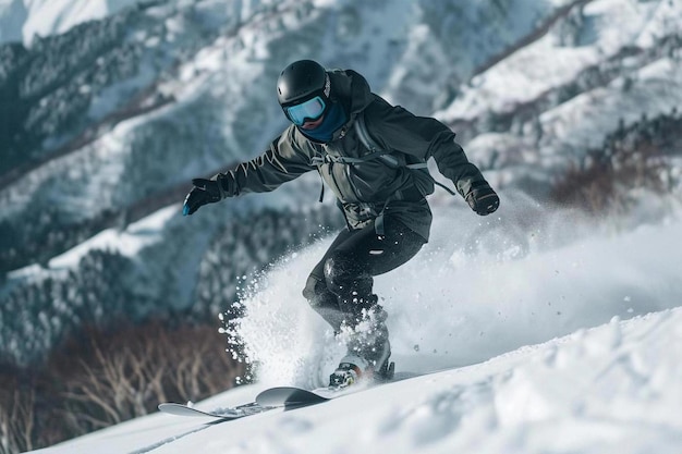 a man wearing a helmet and goggles is snowboarding down a hill