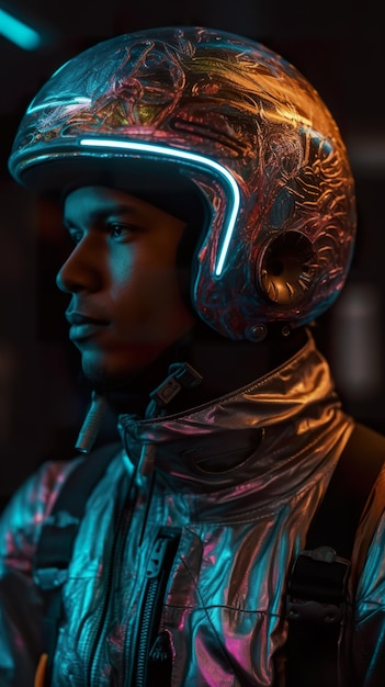 A man wearing a helmet and a jacket generative ai image