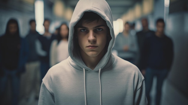 Photo a man wearing a hoodie with a grey hoodie