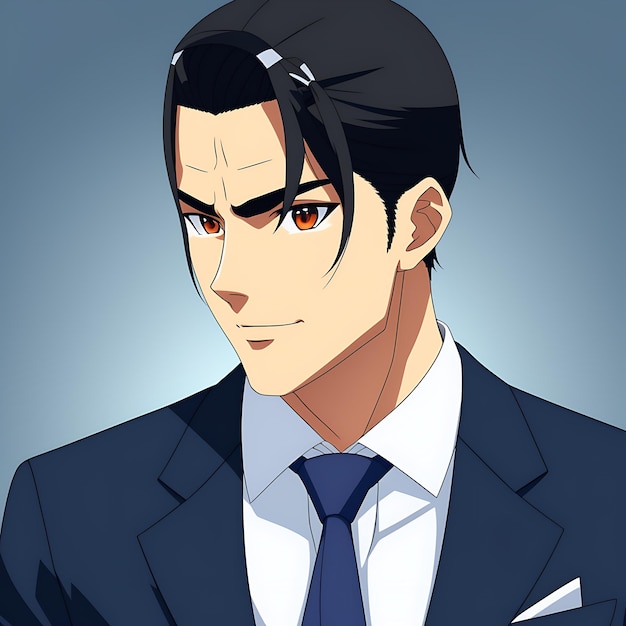 A man wearing a jacket and tie A portrait of a beautiful man in office Anime style AI