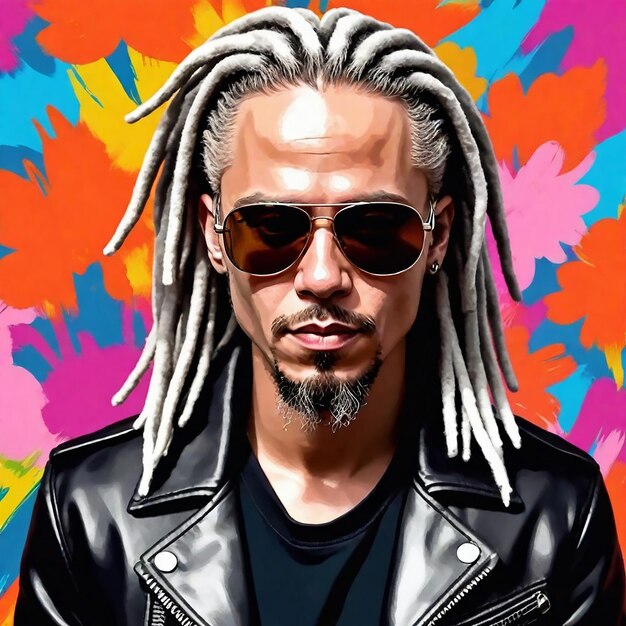 Photo a man wearing a leather jacket with dreadlocks on it