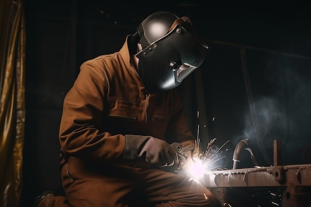 A man wearing a mask and welding a piece of metal