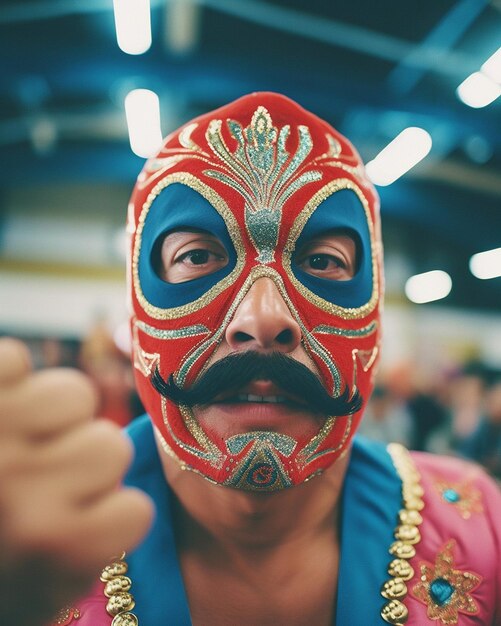 Photo a man wearing a mask with a mustache and a mustache.