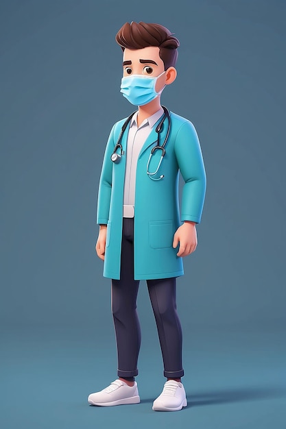 Photo man wearing medical mask character vector illustration design