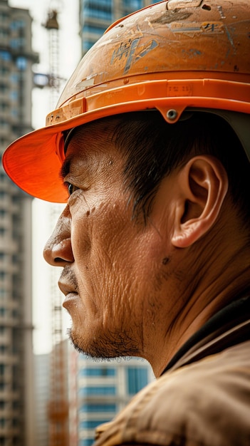 a man wearing an orange hat with the number 3 on it